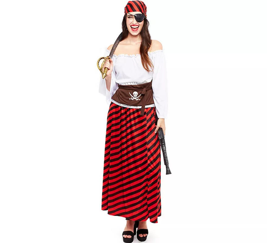 Translation missing: es.Disfraz de Pirata rojo a rayas para mujer