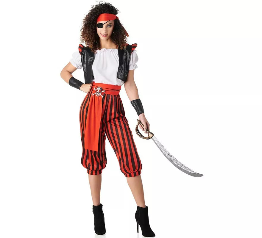 Translation missing: es.Disfraz de Pirata rojo a rayas para mujer