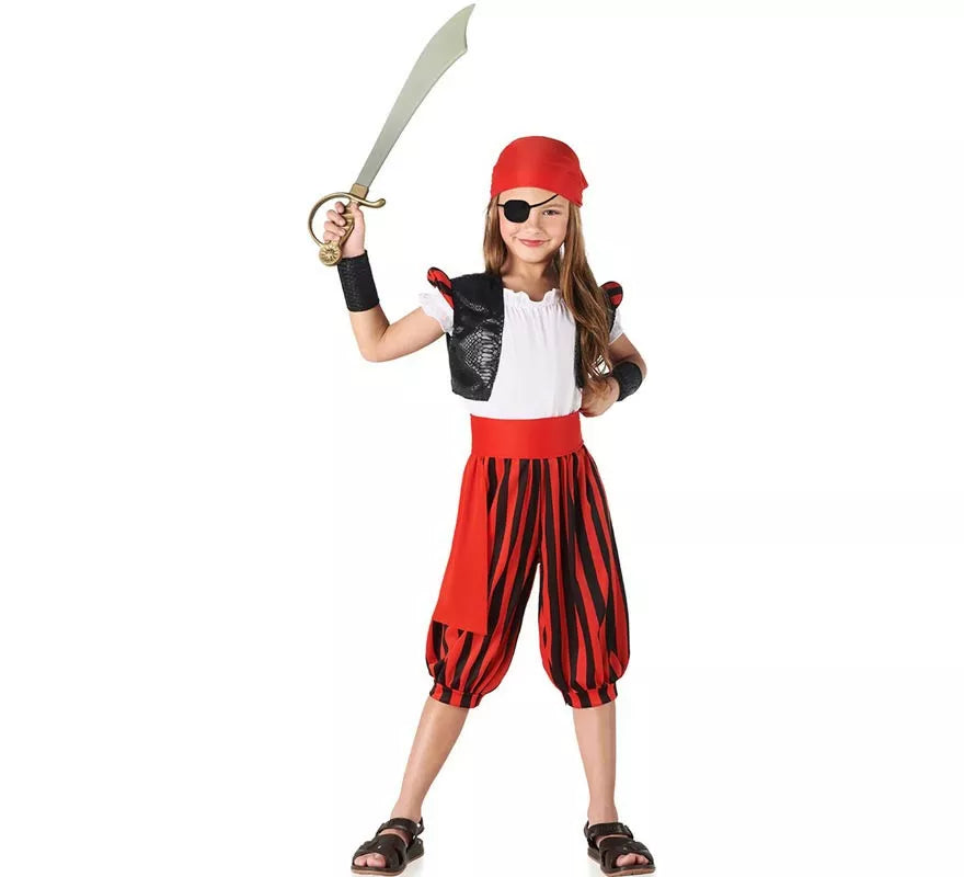 Translation missing: es.Disfraz de Pirata rojo a rayas para niña