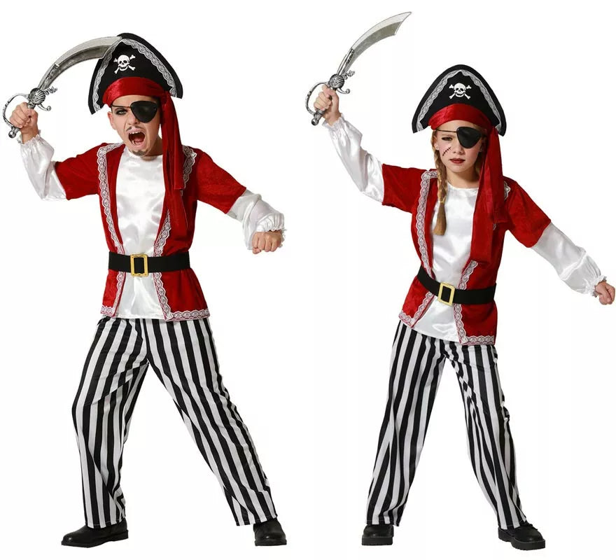 Translation missing: es.Disfraz de Pirata rojo con gorro para niños