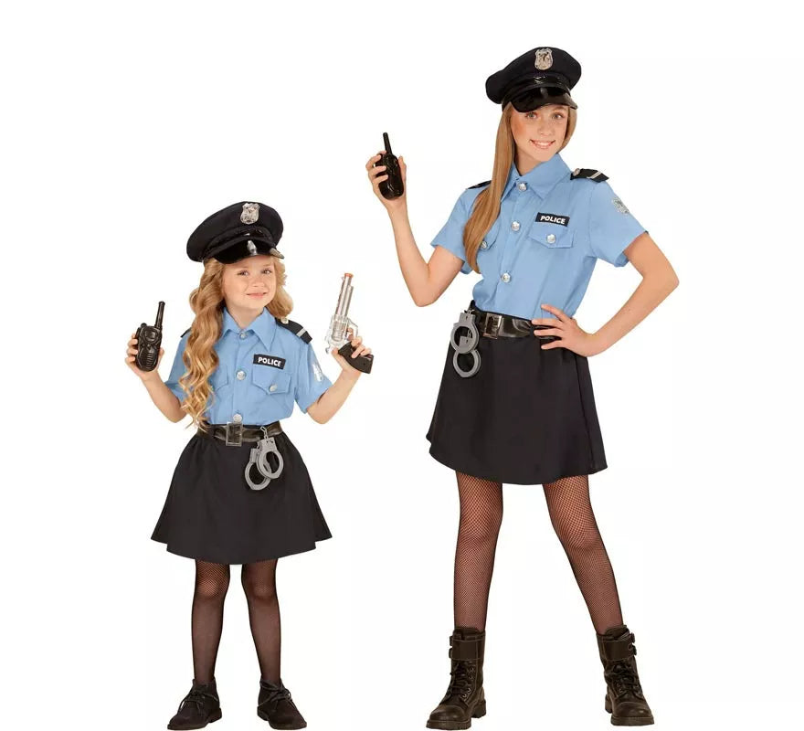 Translation missing: es.Disfraz de Policía azul con gorro para niña y adolescente