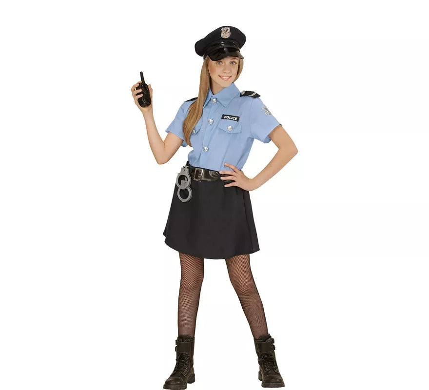 Translation missing: es.Disfraz de Policía azul con gorro para niña y adolescente