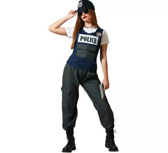 Disfraz de Policía negro con gorra para mujer