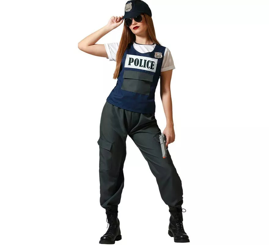 Translation missing: es.Disfraz de Policía negro con gorra para mujer
