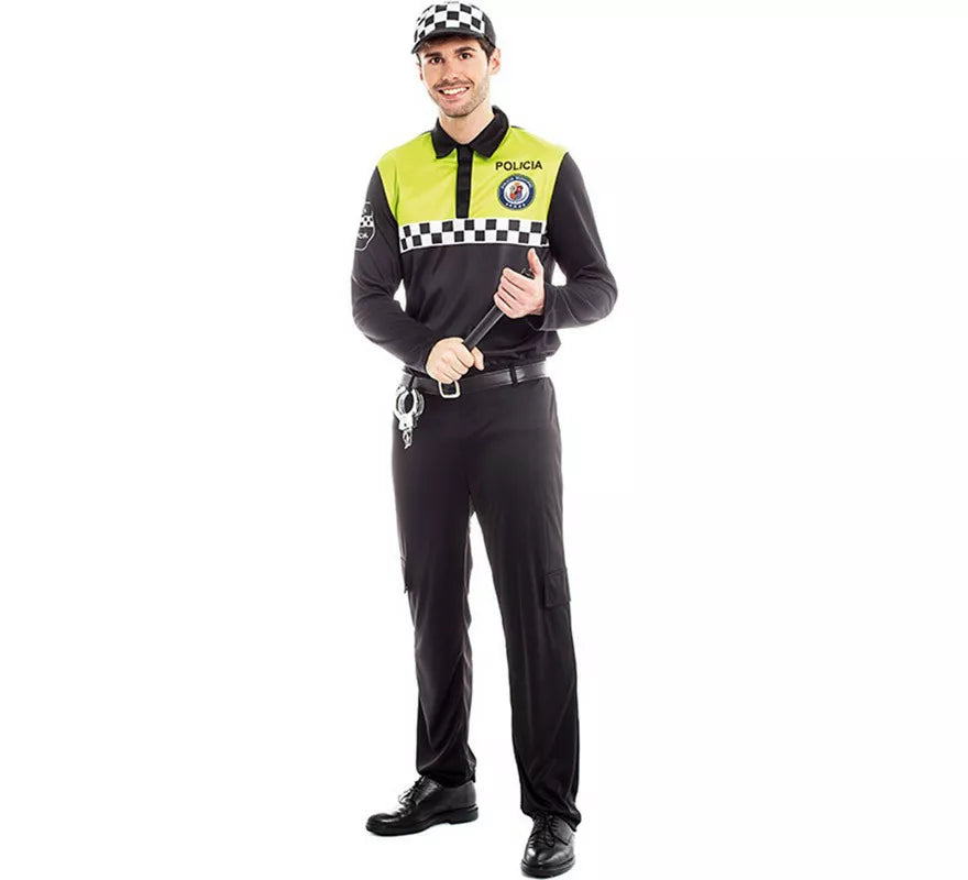 Translation missing: es.Disfraz de Policía Negro y Amarillo para Hombre