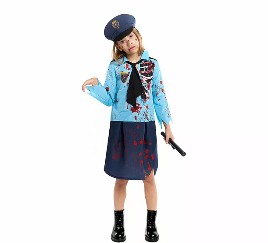 Translation missing: es.Disfraz de Policía Zombie con Gorra para niña