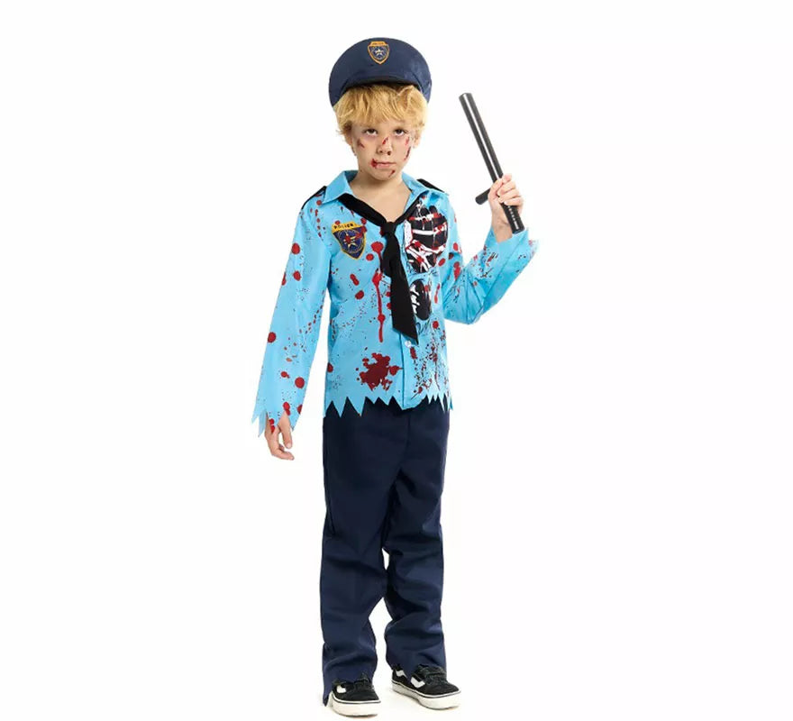 Translation missing: es.Disfraz de Policía Zombie con Gorra para niño