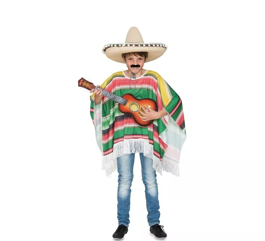 Disfraz de Poncho Mexicano a rayas para niños