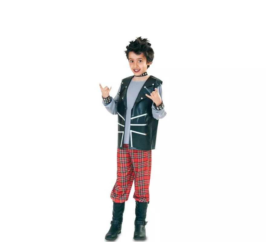 Translation missing: es.Disfraz de Punk a cuadros escoceses para niño