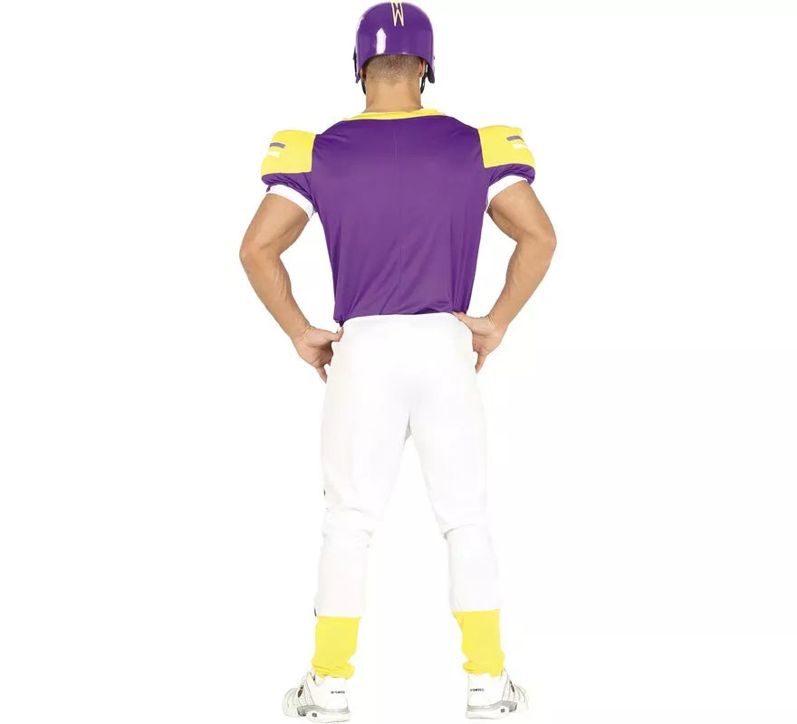 Disfraz de Quarterback USA morado y amarillo para hombre