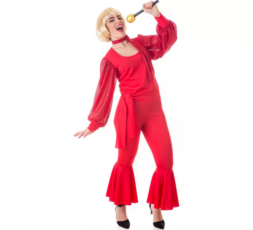 Translation missing: es.Disfraz de Raffaella Carrà rojo para adultos