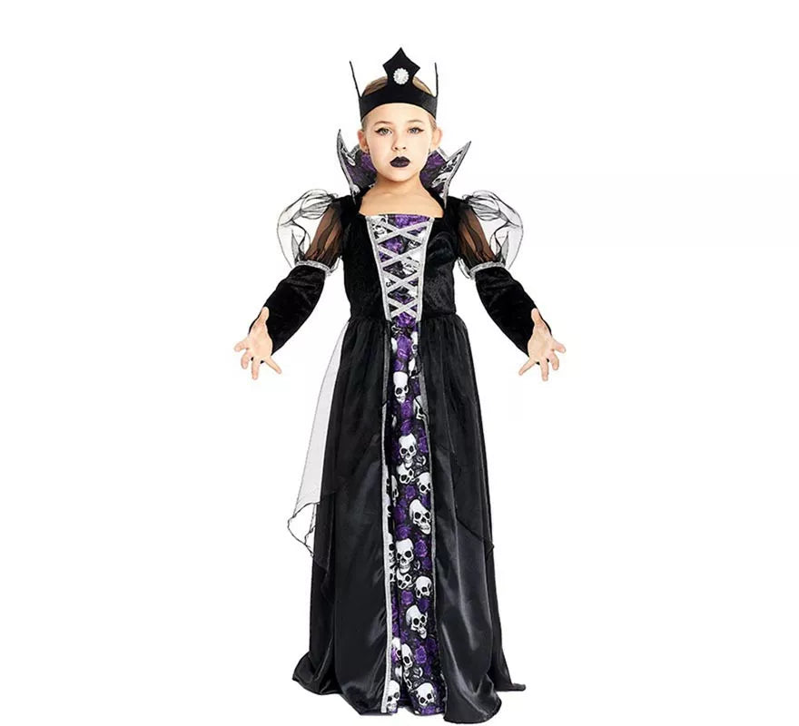 Translation missing: es.Disfraz de Reina Calavera oscura con corona para niña y adolescente