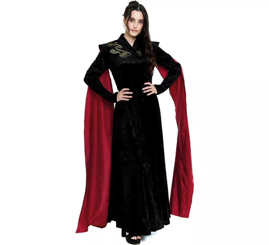 Translation missing: es.Disfraz de Reina Dragón negro con mangas rojas para mujer