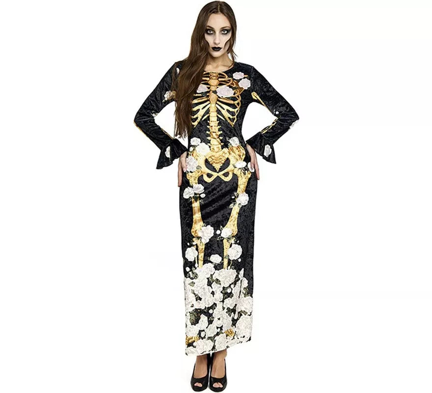 Disfraz de Reina Esqueleto dorado para mujer