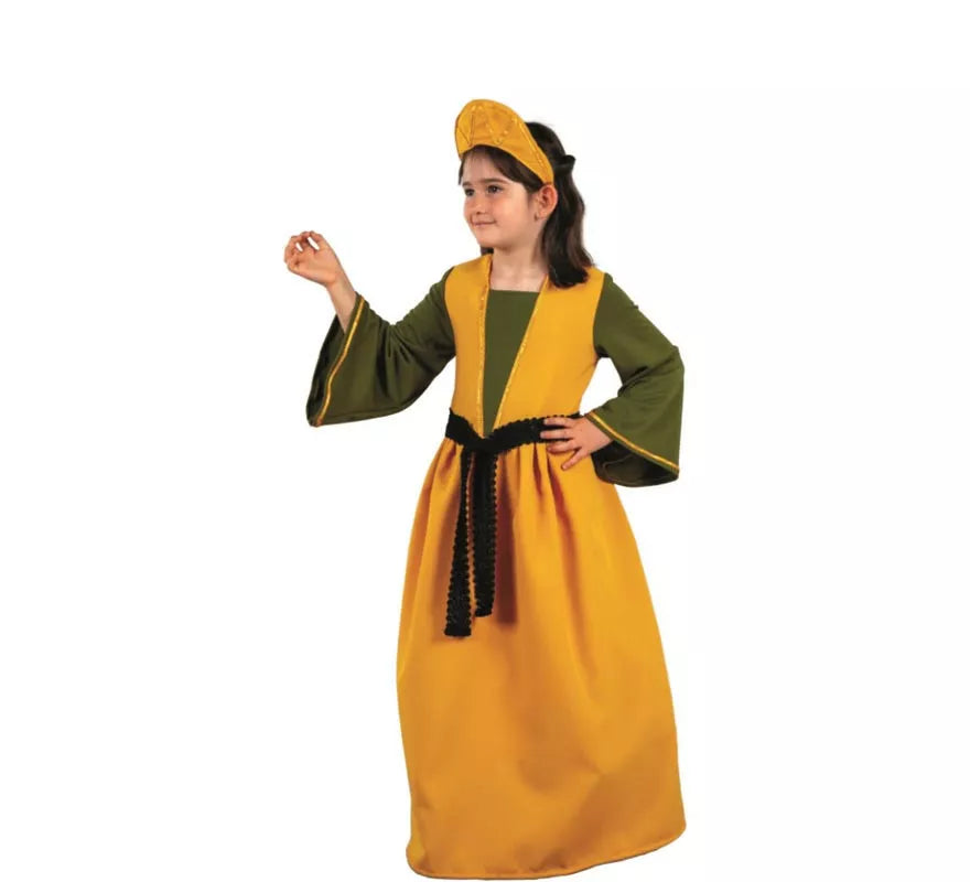 Translation missing: es.Disfraz de Reina Medieval amarillo y verde para niña