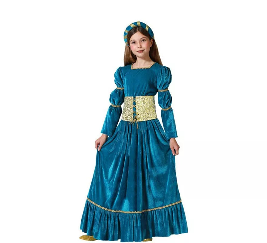 Translation missing: es.Disfraz de Reina Medieval azul para niña