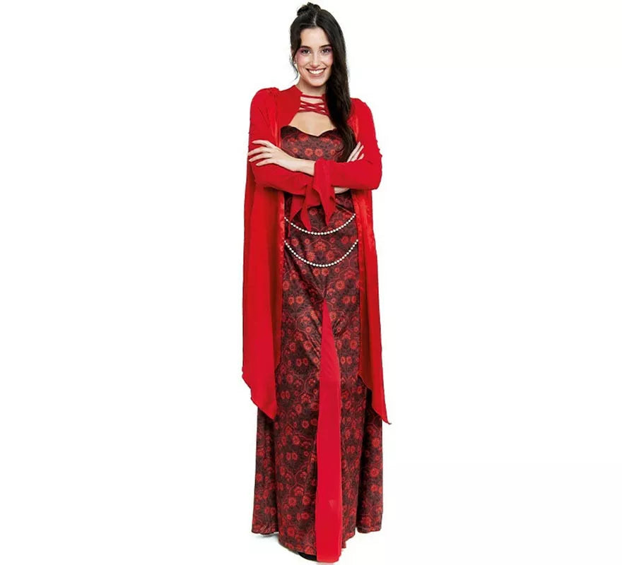 Translation missing: es.Disfraz de Reina Medieval rojo estampado floral para mujer