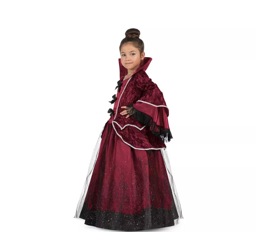 Translation missing: es.Disfraz de Reina Vampiresa burdeos con enagua para niña