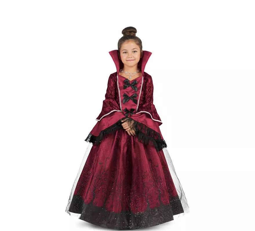 Translation missing: es.Disfraz de Reina Vampiresa burdeos con enagua para niña