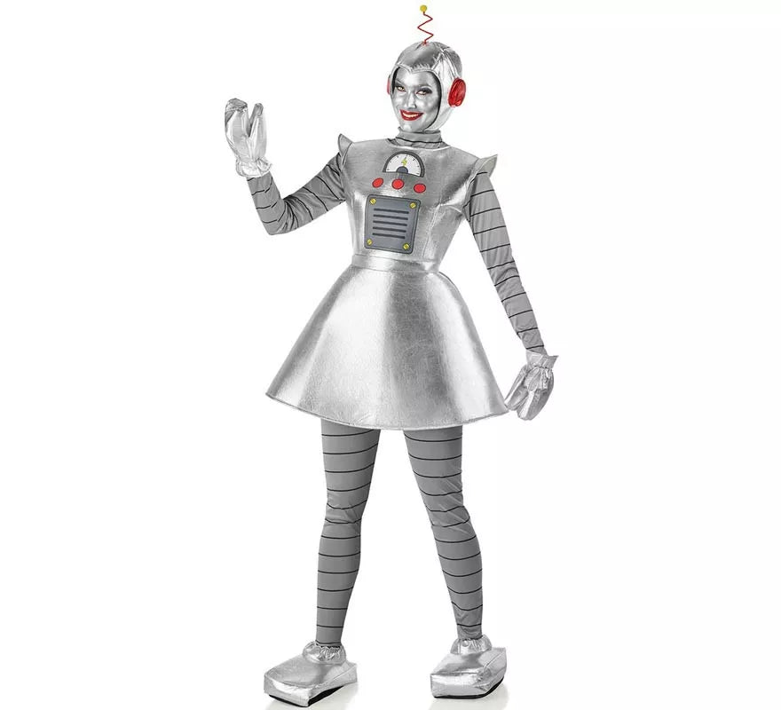 Translation missing: es.Disfraz de Robot Antiguo plateado para mujer