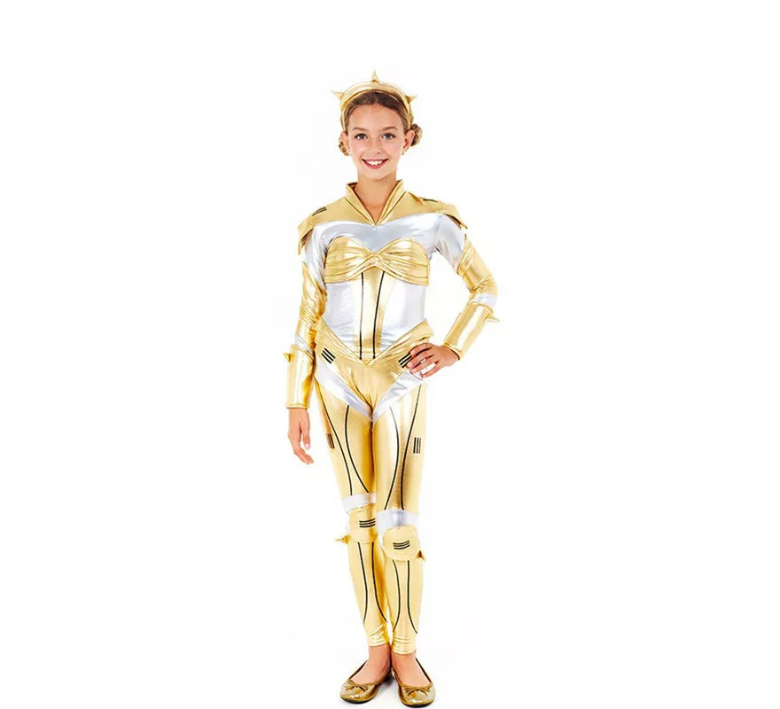 Disfraz de Robot Woman Estelar Dorado para niña