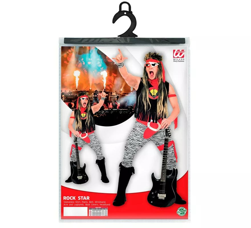 Disfraz de Rock Star negro y rojo para hombre