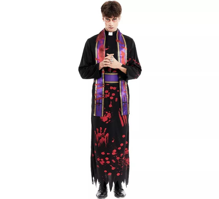 Translation missing: es.Disfraz de Sacerdote Sangriento negro con estola para hombre
