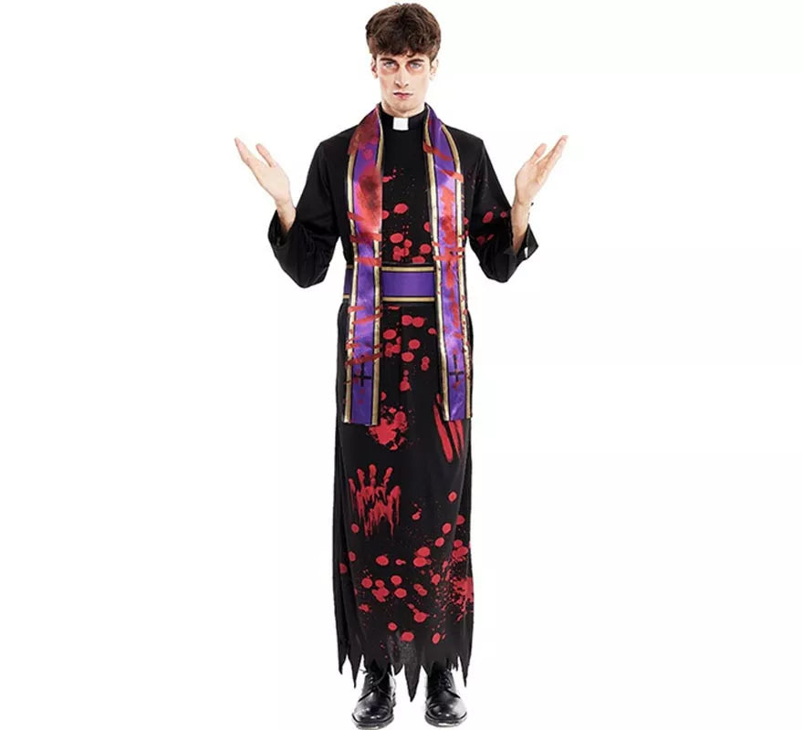 Translation missing: es.Disfraz de Sacerdote Sangriento negro con estola para hombre
