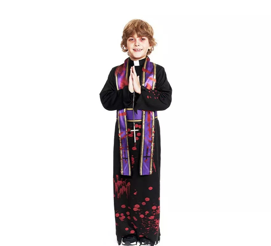 Translation missing: es.Disfraz de Sacerdote Sangriento negro con estola para niño