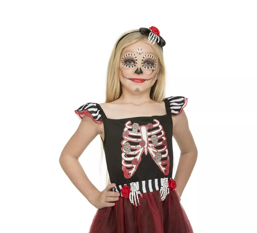 Disfraz de Señorita Esqueleto Roja para niña
