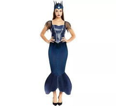 Disfraz de Sirena Malvada azul con corona para mujer