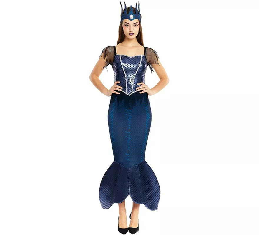 Translation missing: es.Disfraz de Sirena Malvada azul con corona para mujer