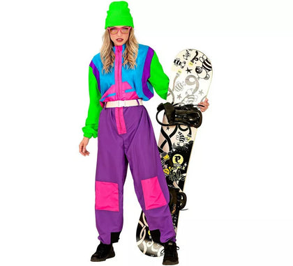 Disfraz de Snowboarder lila y verde fluorescente para adulto