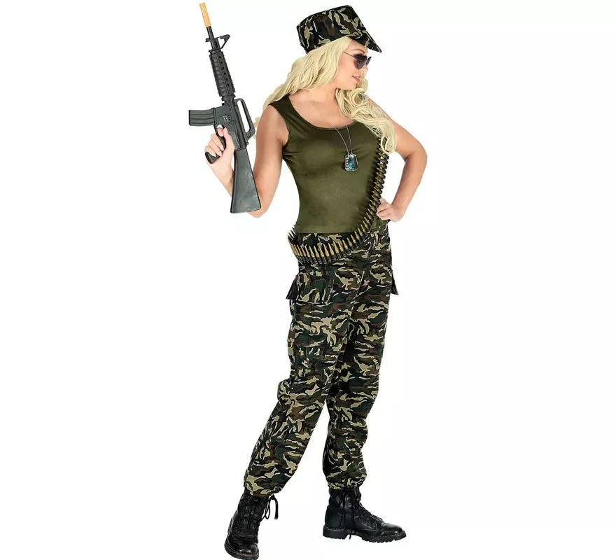 Disfraz de Soldado camuflado verde para mujer