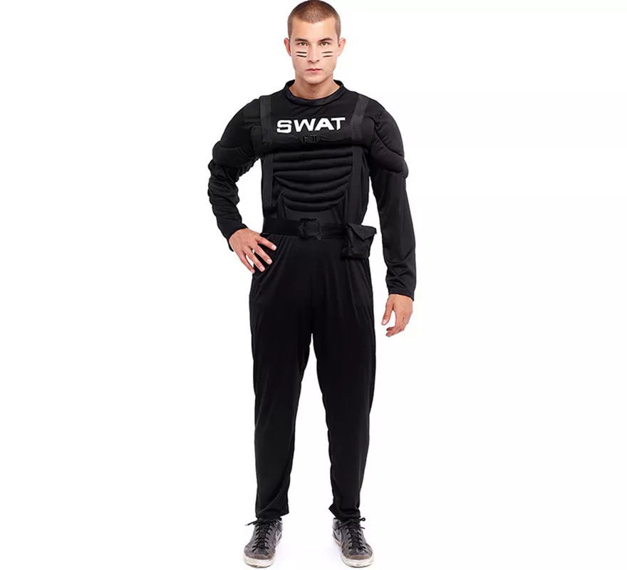 Translation missing: es.Disfraz de Soldado SWAT Musculoso negro para hombre