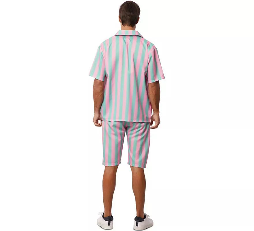Translation missing: es.Disfraz de Surfista rosa y azul a rayas para hombre