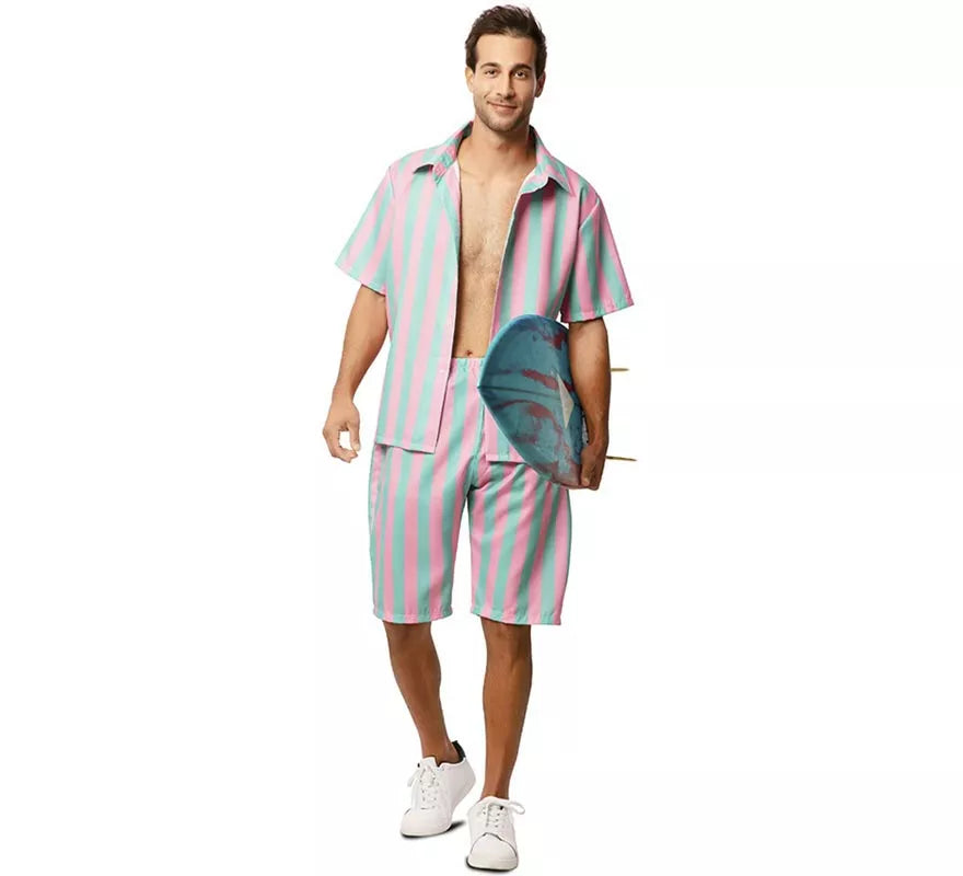 Translation missing: es.Disfraz de Surfista rosa y azul a rayas para hombre