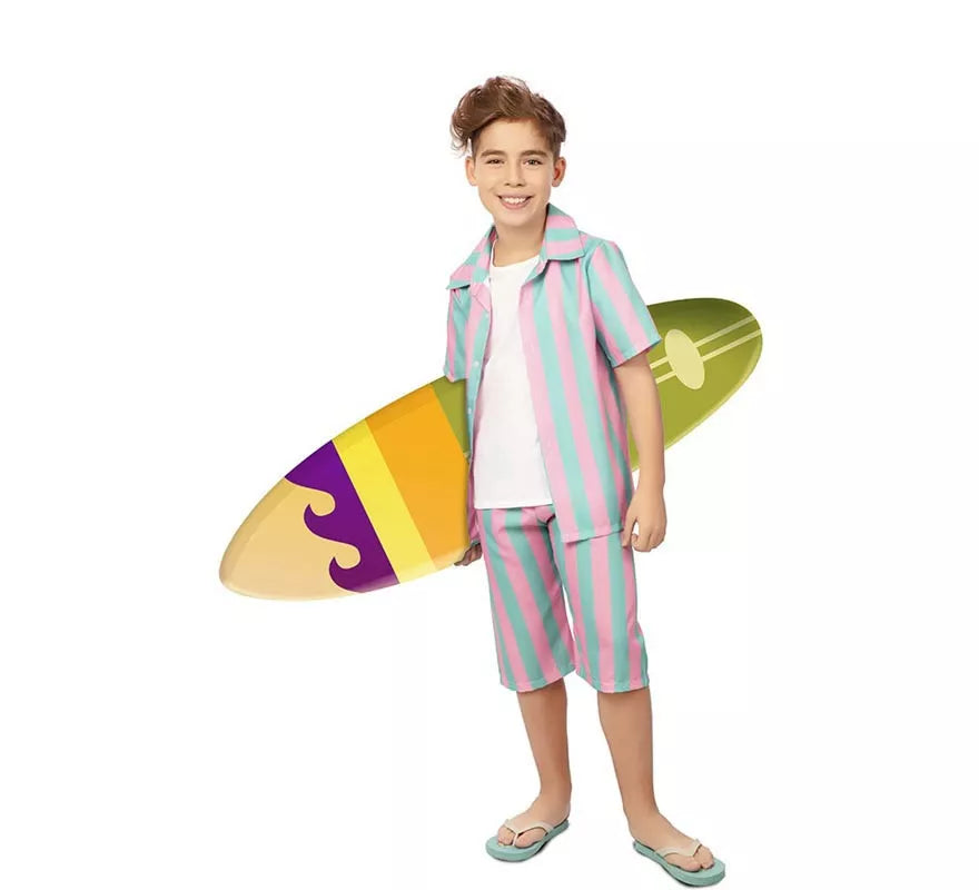 Translation missing: es.Disfraz de Surfista rosa y azul a rayas para niño