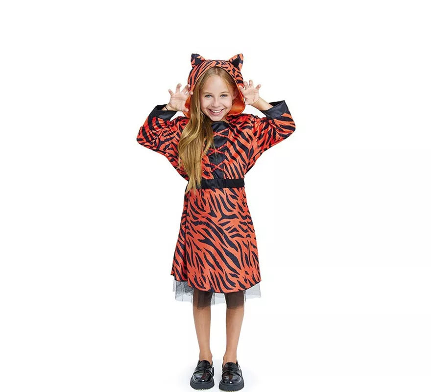 Translation missing: es.Disfraz de Tigresa en vestido con capucha para niña y adolescente