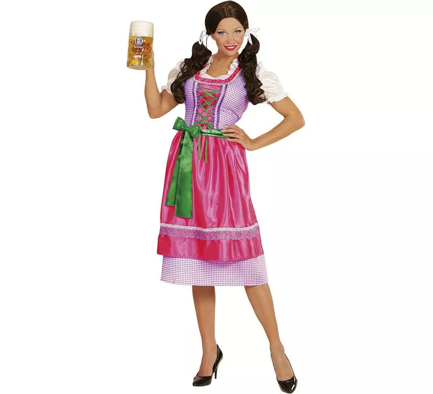 Translation missing: es.Disfraz de Tirolesa Dirndl rosa y verde con delantal para mujer