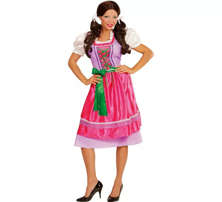 Translation missing: es.Disfraz de Tirolesa Dirndl rosa y verde con delantal para mujer
