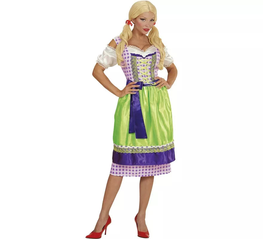 Translation missing: es.Disfraz de Tirolesa Dirndl verde y azul con delantal para mujer