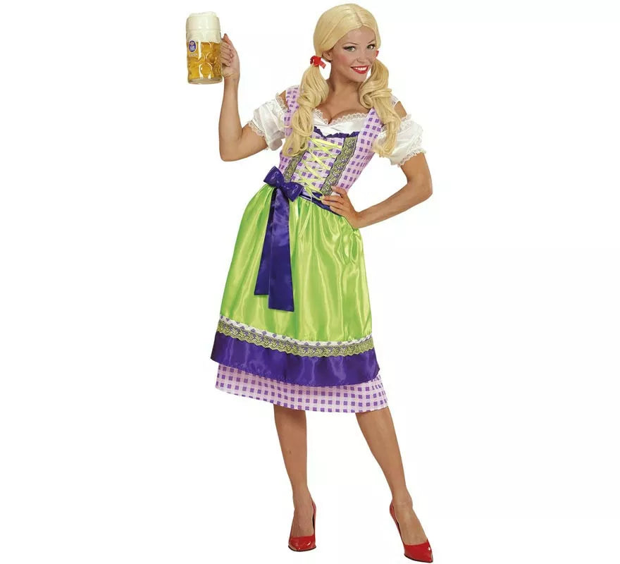 Translation missing: es.Disfraz de Tirolesa Dirndl verde y azul con delantal para mujer