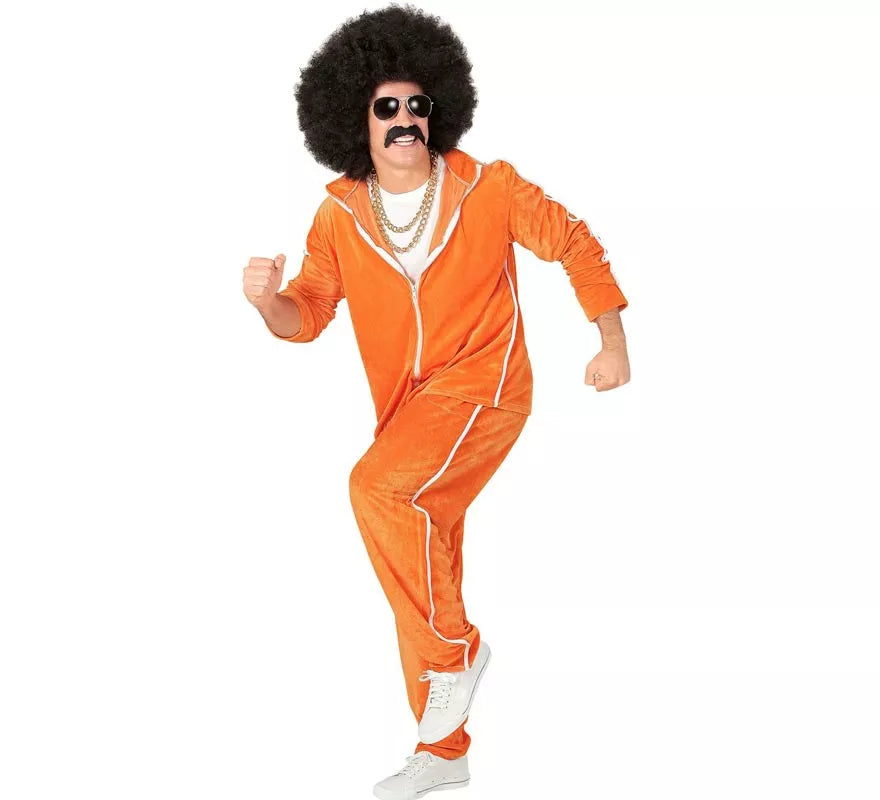 Translation missing: es.Disfraz de Traje Deportivo Años 80 naranja terciopelo para hombre