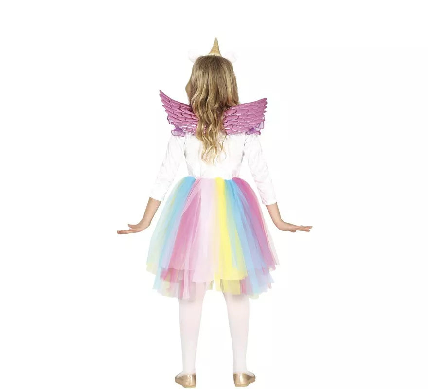 Disfraz de Unicornio Arcoíris con alas para niña
