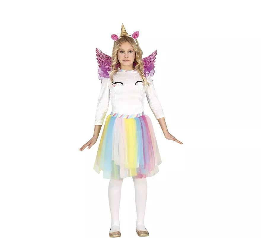 Translation missing: es.Disfraz de Unicornio Arcoíris con alas para niña