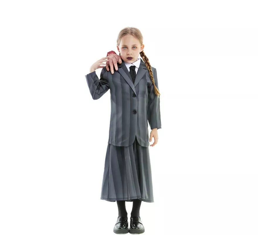Disfraz de Uniforme Escolar Gótico a rayas para niña y adolescente