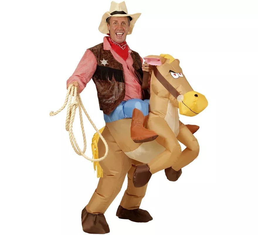 Translation missing: es.Disfraz de Vaquero sobre Caballo Hinchable para adulto