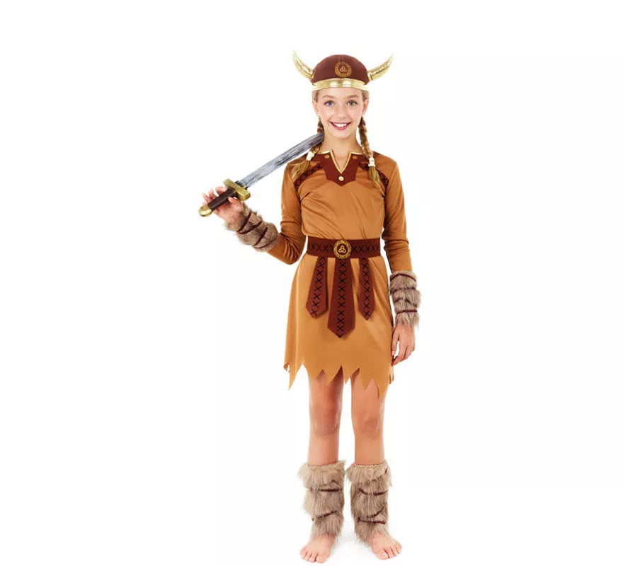 Translation missing: es.Disfraz de Vikinga Marrón Guerrera para niña