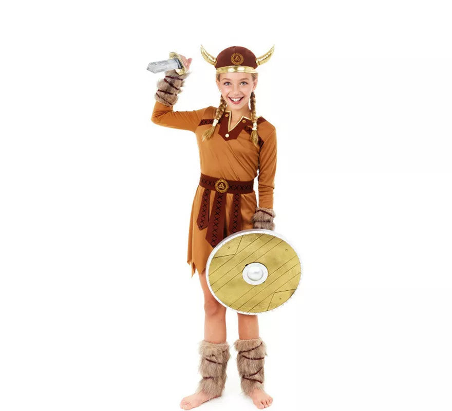 Translation missing: es.Disfraz de Vikinga Marrón Guerrera para niña